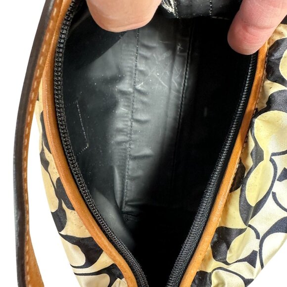 Coach Signature C Demi Mini Bag Satin Canvas Makeup Bag Vinyl Lining Blue Cream - Picture 6 of 9